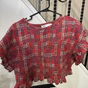 Zara Multicolor Plaid Cropped Sweater